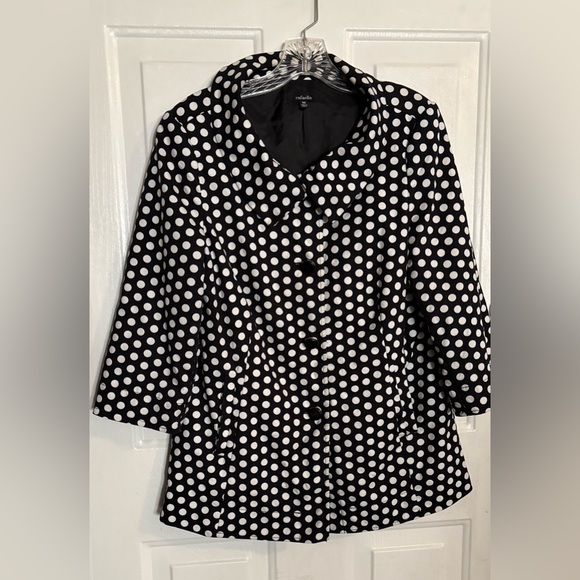 Rafaella Black & White Polka Dot Trench A line Coat Fully lined Pockets Medium - Picture 1 of 9